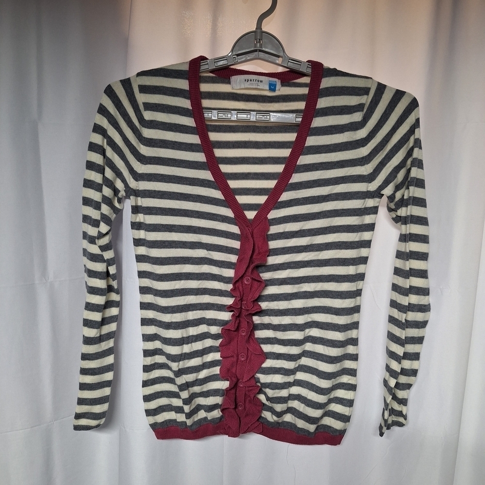 Anthropologies Sparrow Striped Gray and White Sweater.